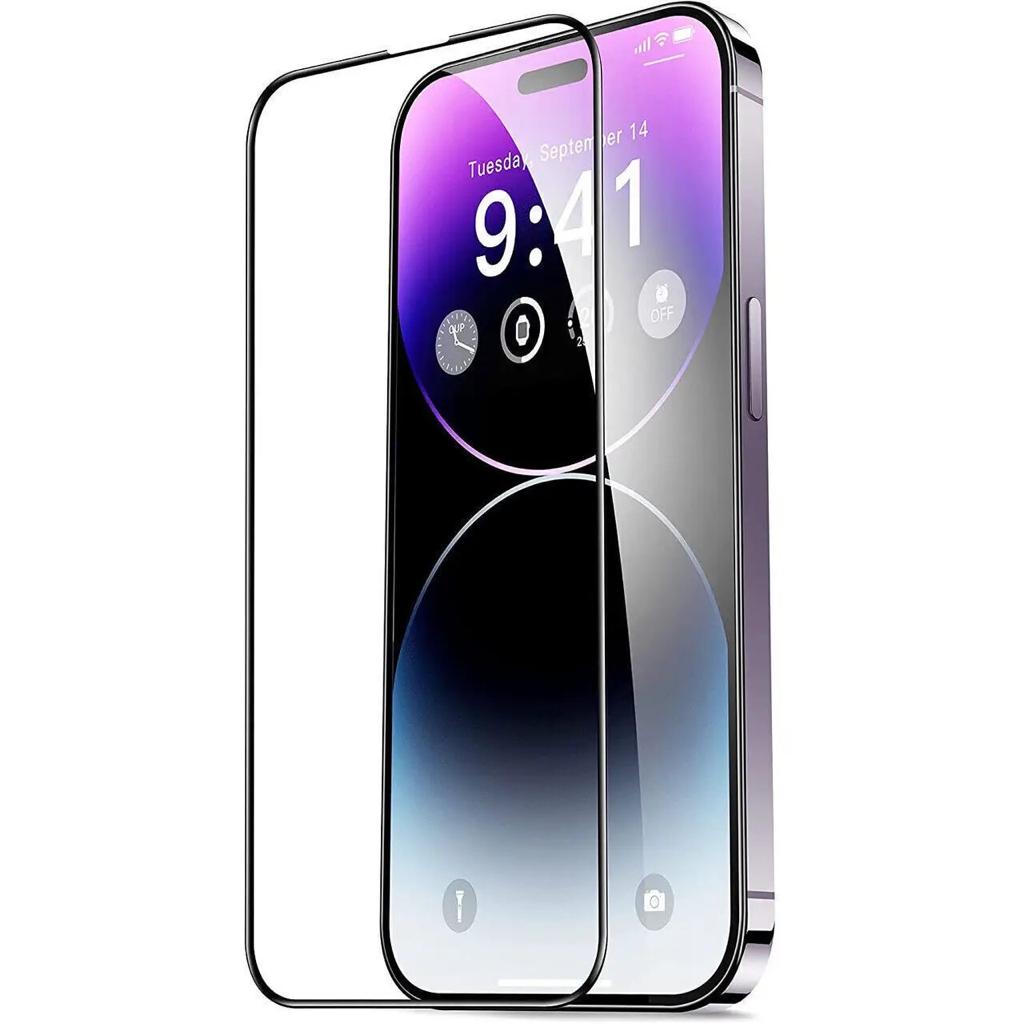 Folie Protectie Sticla securizata Mkpshield, compatibila iPhone 14 Pro Max, Full Glue, Ultra HD, Margini Negre