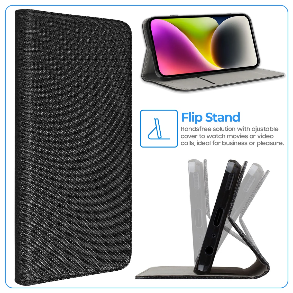 Husa Flip pentru Motorola Moto G10 / G20 / G30, tip carte cu inchidere magnetica, compartiment pentru carduri, functie Stand, Neagra