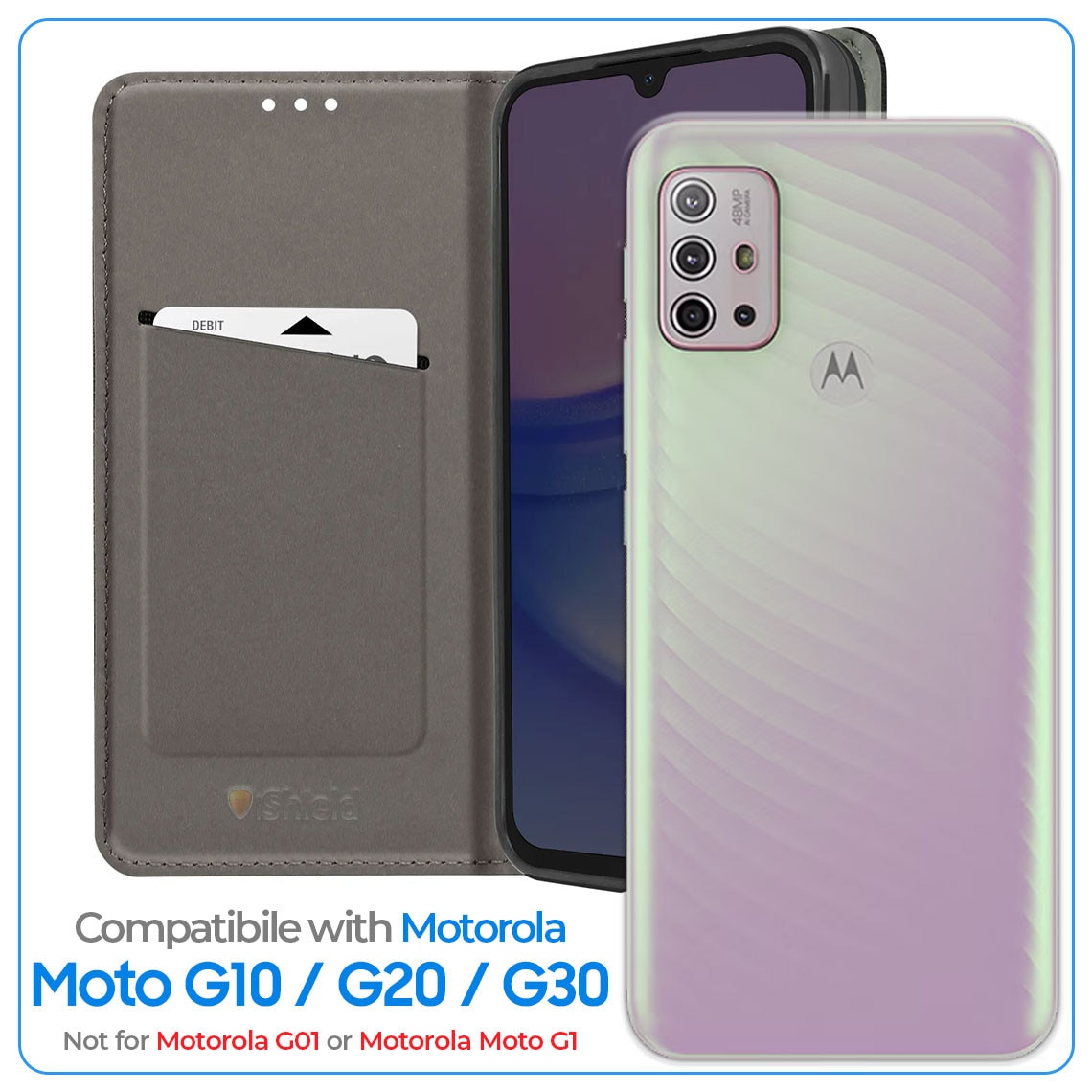 Husa Flip pentru Motorola Moto G10 / G20 / G30, tip carte cu inchidere magnetica, compartiment pentru carduri, functie Stand, Neagra