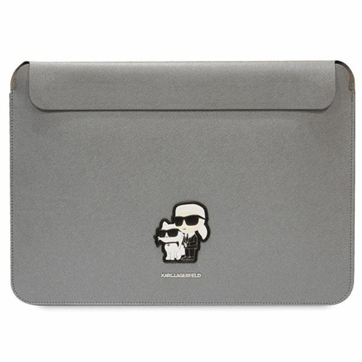 Husa pentru notebook, Kaarl Lagerfeld, Piele artificiala, Compatibila cu MacBook Pro, MacBook Air 16", Gri