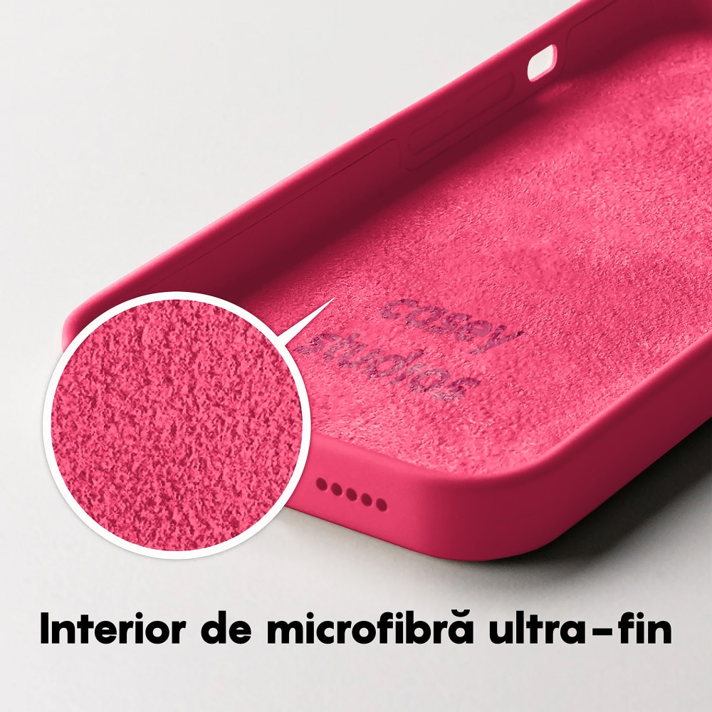 Husa CASEY STUDIOS™ compatibila cu iPhone 14 Pro, Soft Silicone Premium, Microfibra in Interior, Fuchsia, de Protectie, pentru Incarcare Wireless, Margini Ridicate de Protectia Ecranului si a Camerelor