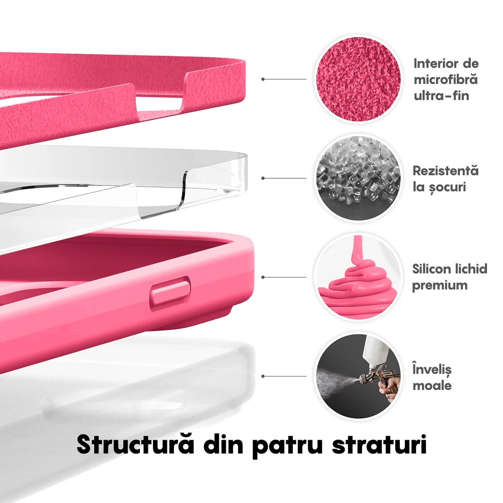 Husa CASEY STUDIOS™ compatibila cu iPhone 14 Pro, Soft Silicone Premium, Microfibra in Interior, Fuchsia, de Protectie, pentru Incarcare Wireless, Margini Ridicate de Protectia Ecranului si a Camerelor