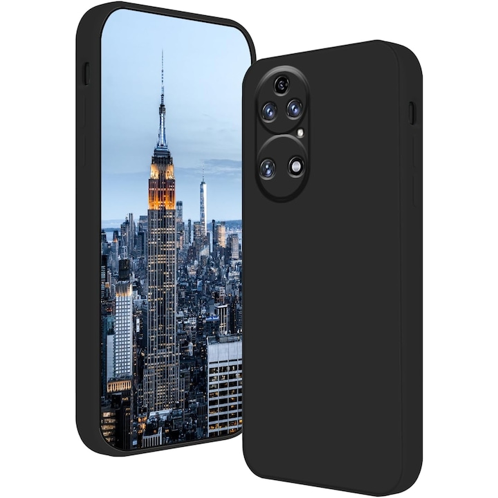 Husa de Protectie, Flippy, pentru Huawei P50 Pro, Liquid Silicone, cu Microfibra pe Interior, Protectie Antisoc, Compatibil Incarcare Wireless, Negru