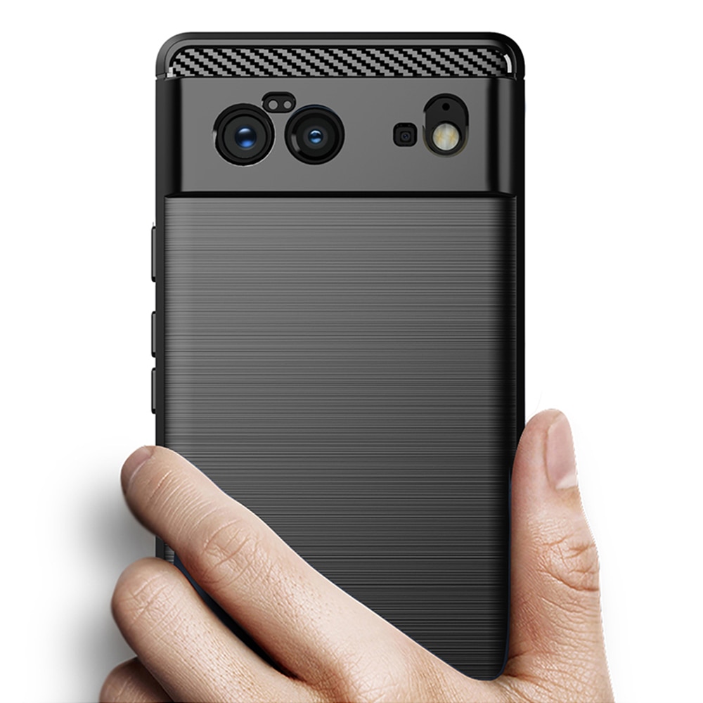 Husa Compatibila cu Google Pixel 6, Textura Fibra de Carbon, Negru