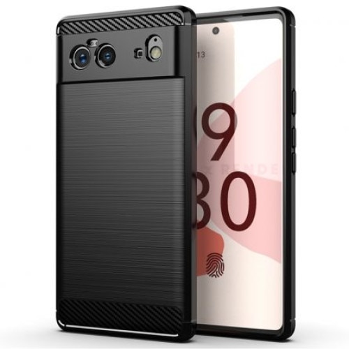 Husa Compatibila cu Google Pixel 6, Textura Fibra de Carbon, Negru