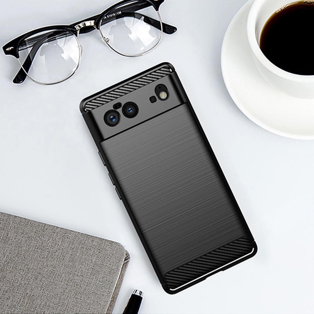 Husa Compatibila cu Google Pixel 6, Textura Fibra de Carbon, Negru