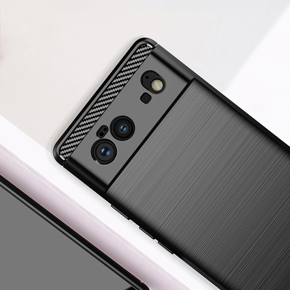 Husa Compatibila cu Google Pixel 6, Textura Fibra de Carbon, Negru