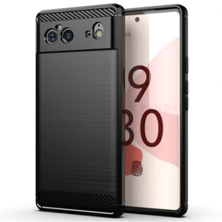 Husa Compatibila cu Google Pixel 6, Textura Fibra de Carbon, Negru