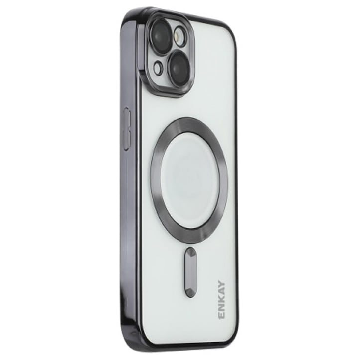 Husa din silicon cu margini metalizate Ultra-Soft, Luxury Magsafe, compatibila cu iPhone 15 / Negru