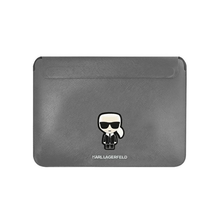 Husa Karl Lagerfeld Saffiano Ikonik Karl compatibila cu laptop 16 inch Silver