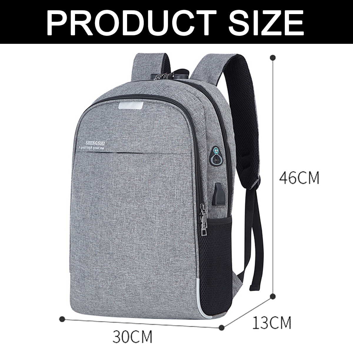 Rucsac multifunctional cu port USB, compartiment laptop 15.6 inch, gri, 46x30x13cm