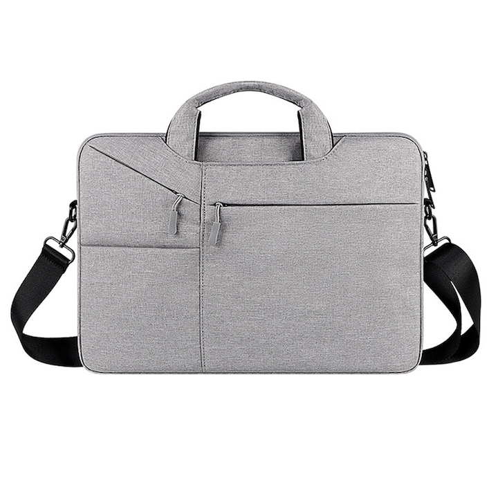 Geanta laptop 15.6 inch, BGHYHYHI, impermeabila, cu curea de umar, gri, 15.6 inch