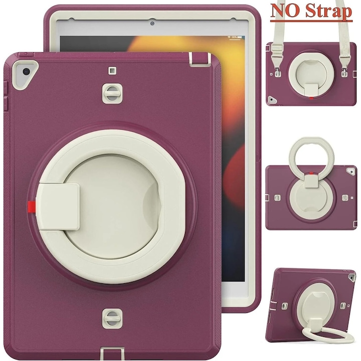 Pachet complet Sigloo 360°: Husa Shockproof + Folie iPad Air 4/5 10.9", iPad Pro 11 (2018-2021), cu stand rotativ, Mov/Alb