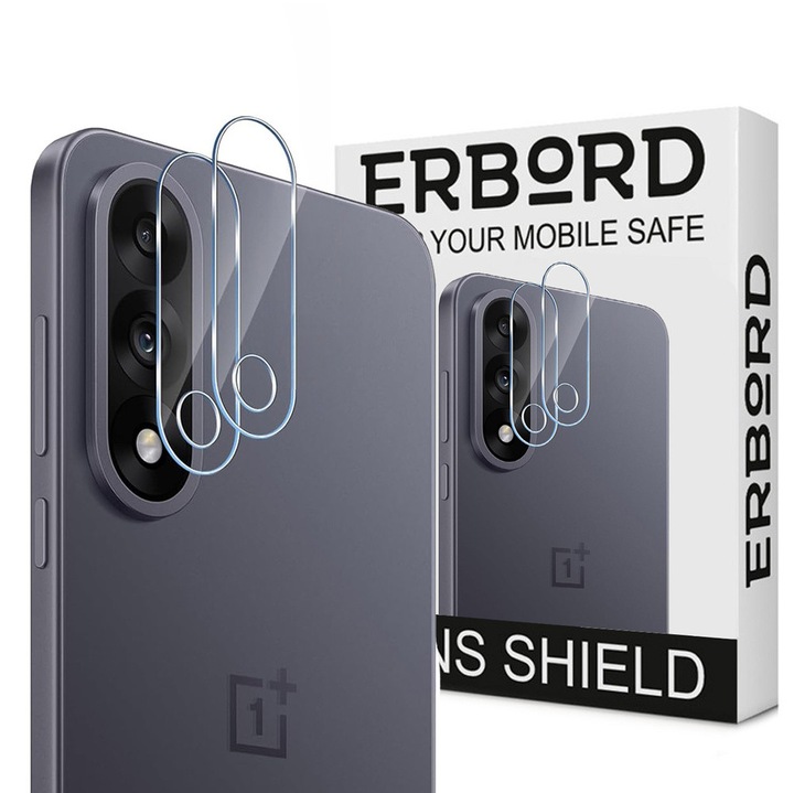 Set 2x Folii protectie camera OnePlus Nord 5 5G, ERBORD, transparent, 9H, compatibil cu majoritatea etuiurilor