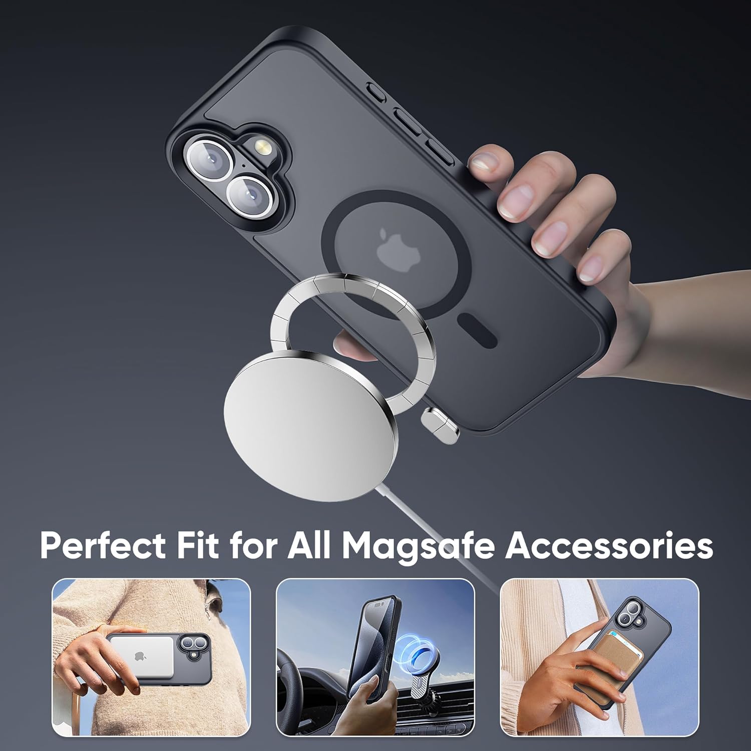 BestCase® Husa pentru Apple iPhone 16, Shockproof MagSafe, Antisoc, Protectie camera si ecran, Negru