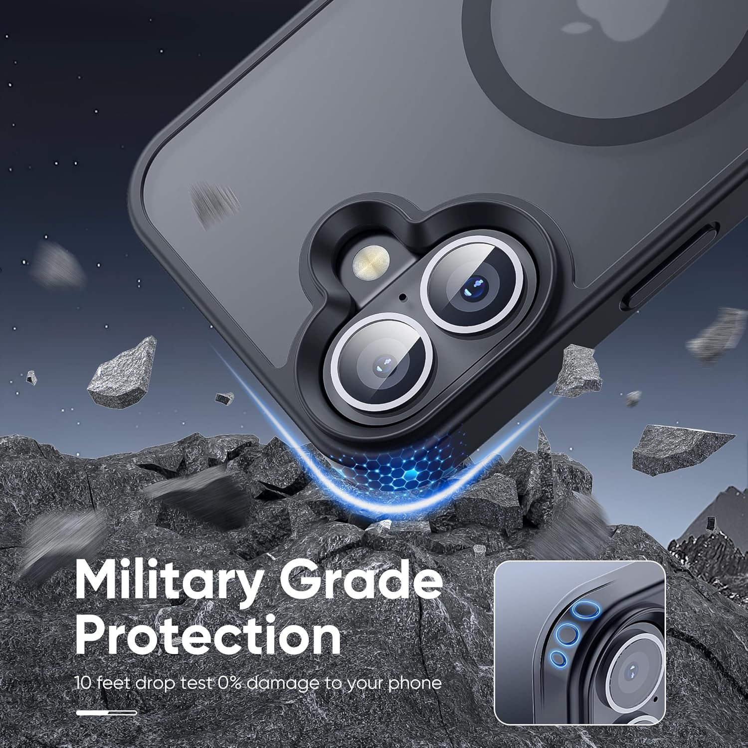 BestCase® Husa pentru Apple iPhone 16, Shockproof MagSafe, Antisoc, Protectie camera si ecran, Negru