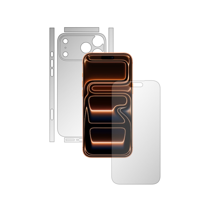 Folie Full Body iSkinz Mata pentru Apple iPhone 17 Pro Max - Split Cut, Matte, Siliconica pentru Ecran si Carcasa Spate, Skin Adeziv Transparent