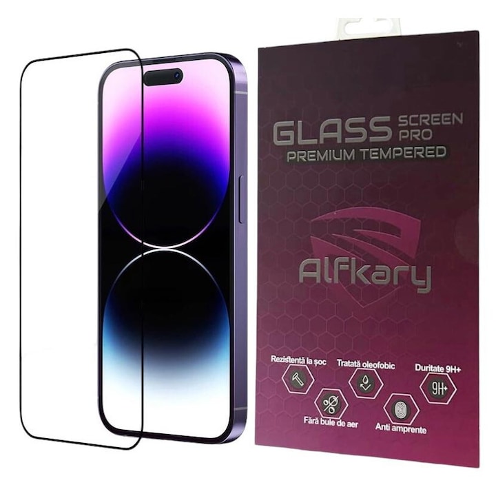 Folie Protectie Sticla Securizata Alfkary compatibila iPhone 16 Plus, Full Glue, Ultra HD