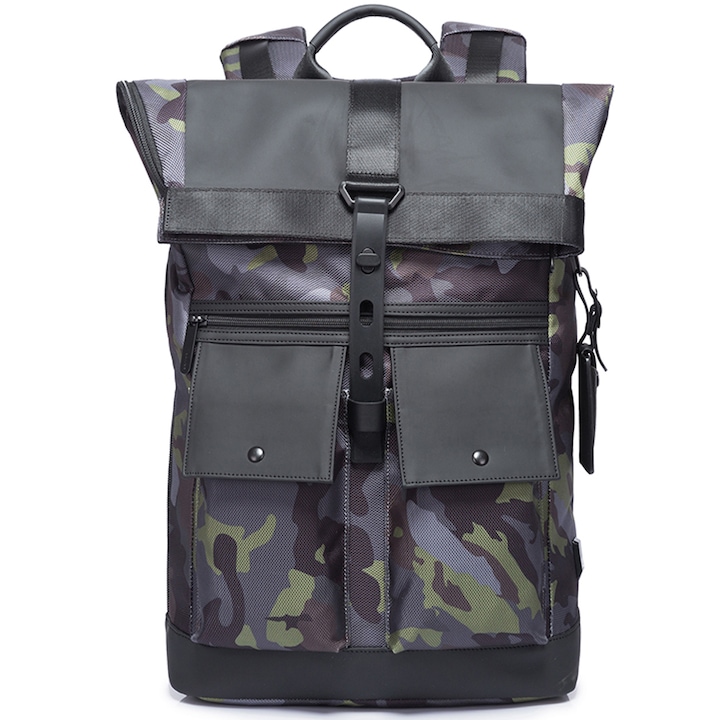 Rucsac laptop 15.6 inch, pentru calatorii, rezistent la apa, compartiment tableta, eticheta date de contact BANGE, BG-G65MY, Army
