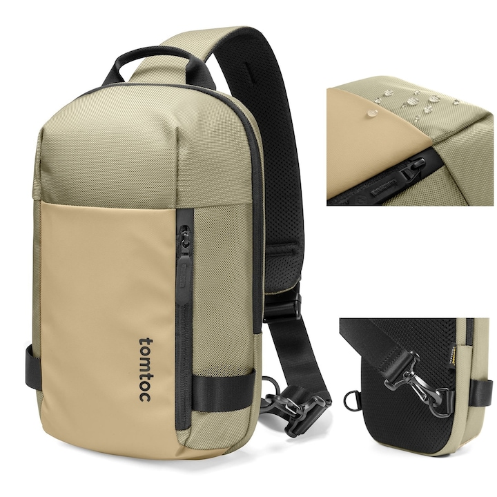 Rucsac geanta de umar Tomtoc Navigator-T24 Sling Bag M, Spatiu pentru laptop si accesorii, Khaki