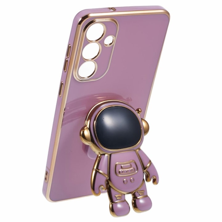 Husa Telefon 2in1, Flippy, Compatibila Samsung Galaxy S24, Carcasa TPU cu Suport Inclus Tip Astronaut, Protectie Camere, Mov