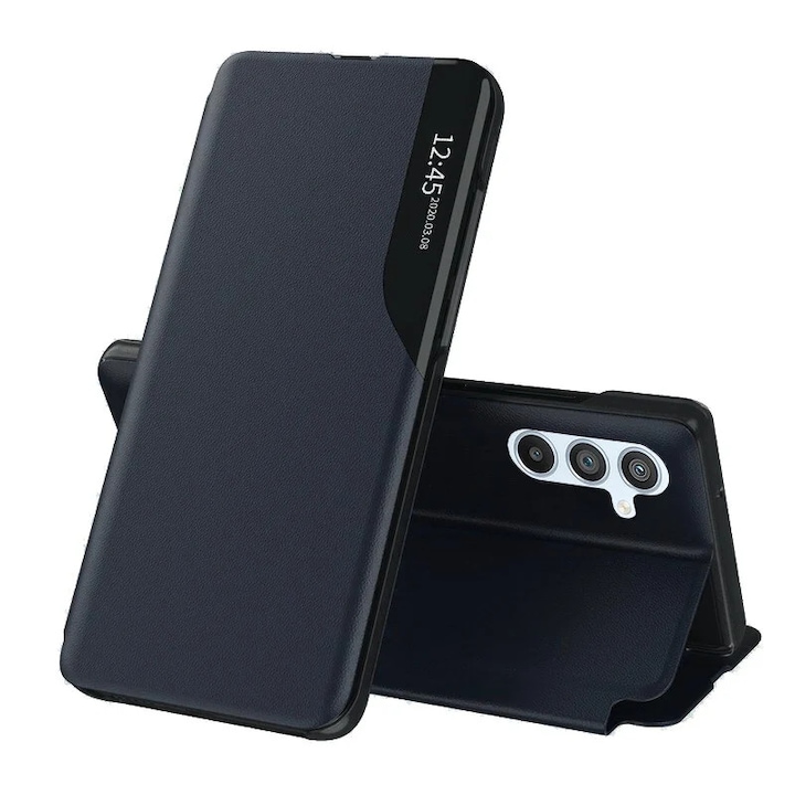 Husa pentru Samsung Galaxy A54, SKYDDAR INNOVATION, eFold, tip carte, set cu sticker, Albastru
