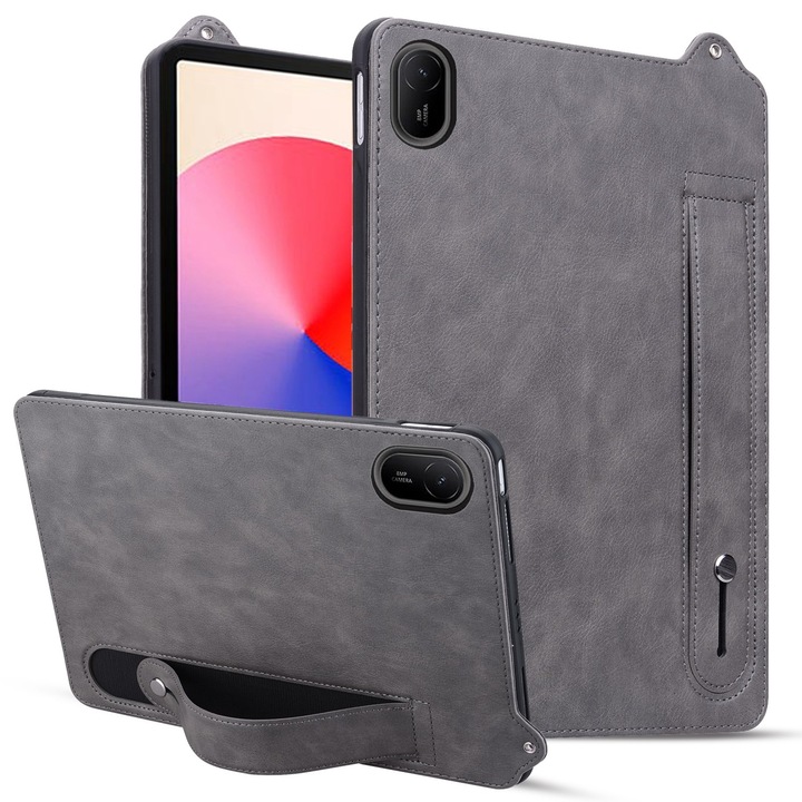 Husa tableta pentru Huawei MatePad SE 11 2024, piele TPU, spate cu curea de mana, gri