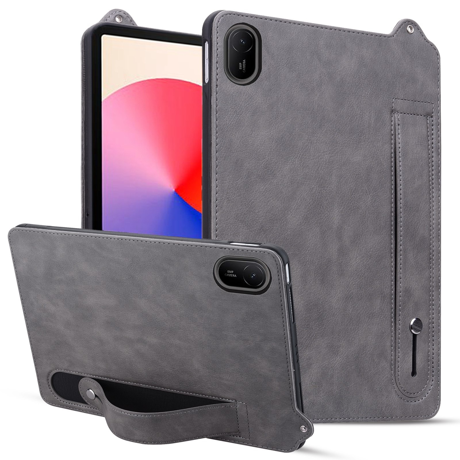 Husa tableta pentru Huawei MatePad SE 11 2024, piele TPU, spate cu curea de mana, gri