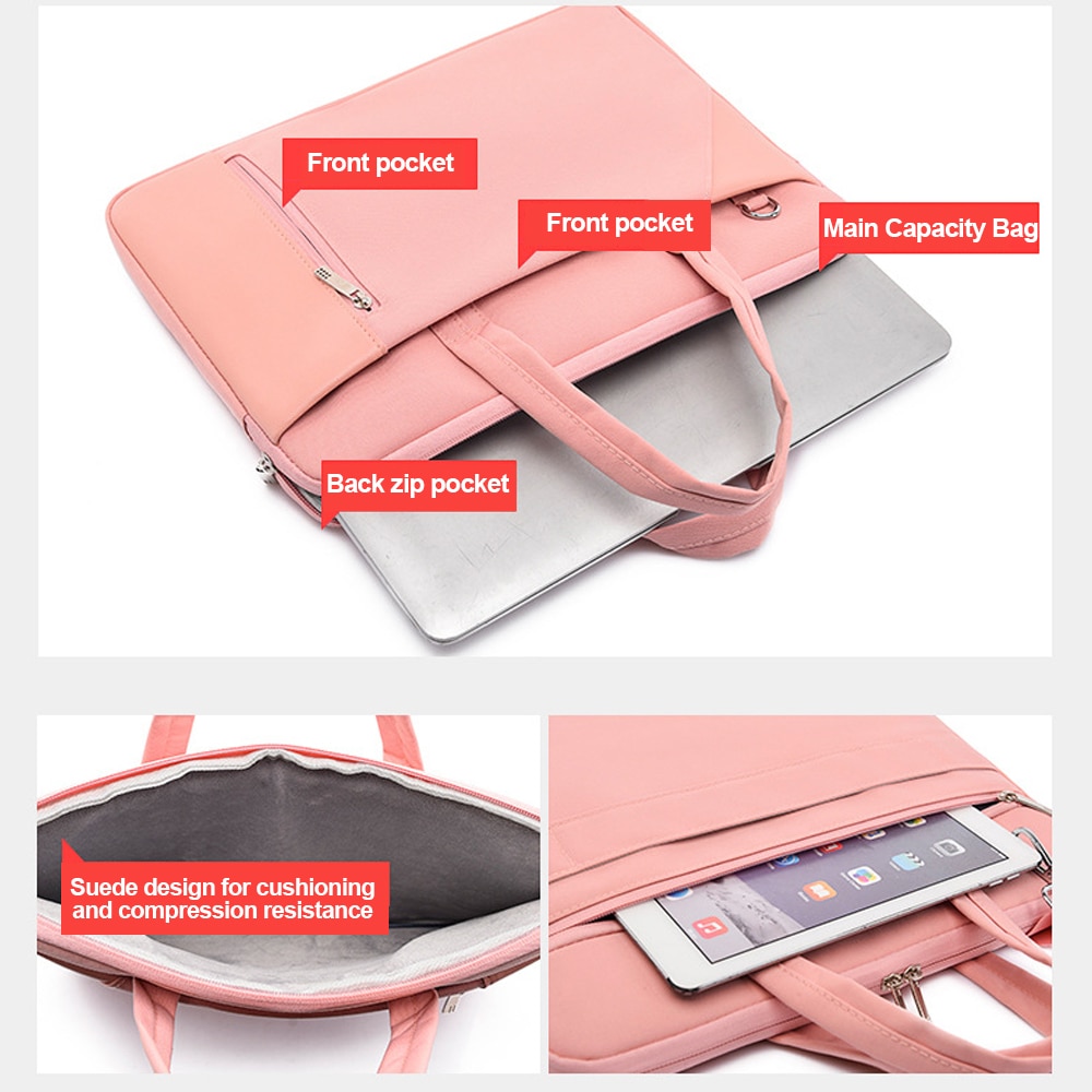 Geanta laptop AMRINUGL, 13.3-14 inch, waterproof, roz, 36x26x2.5cm