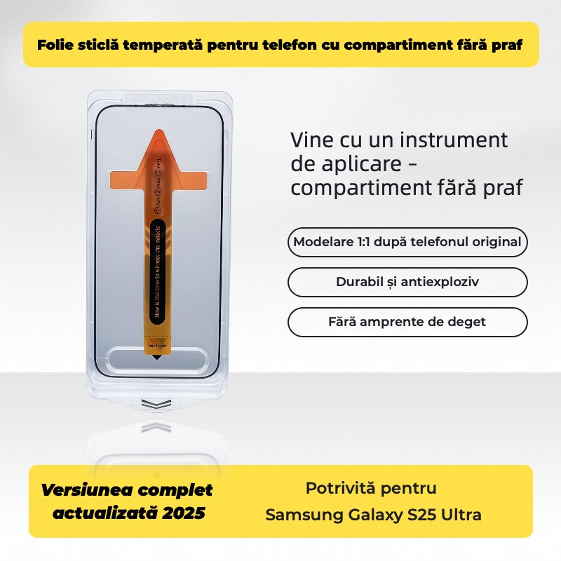 Folie HD pentru Samsung Galaxy S25 Ultra ×2 – kit de aplicare „pune si trage”, ultraclara, rezistenta la zgarieturi, fara bule, lipire perfecta