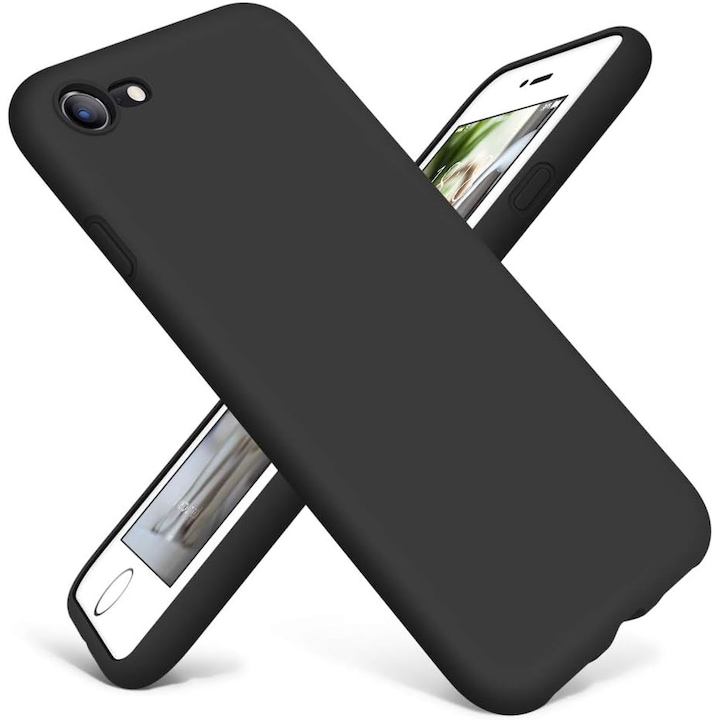 Husa telefon compatibila cu iPhone 7 / 8 / SE 2020 / SE 2022, Soft Silicone Premium, Anti-Soc, Protectie camera, Microfibra interior ( catifea ), Margini Ridicate pentru Protectia Ecranului, Negru