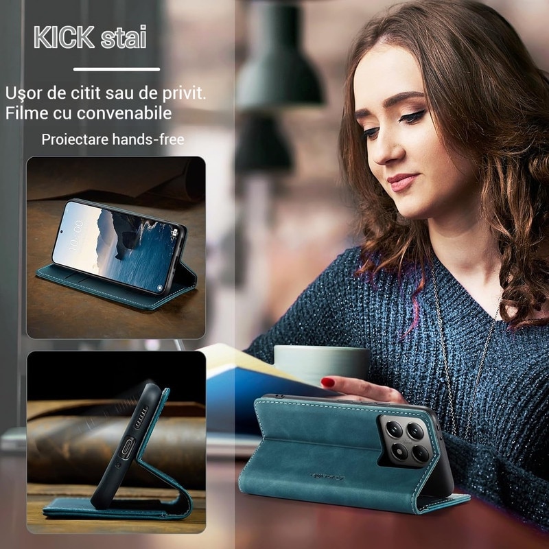 Husa compatibila cu Xiaomi 14T Pro, carcasa transparenta rezistenta la socuri cu suport inel magnetic. Husa pentru Xiaomi 14T Pro din silicon moale/TPU-Albastru