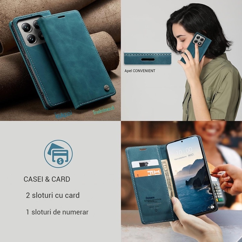 Husa compatibila cu Xiaomi 14T Pro, carcasa transparenta rezistenta la socuri cu suport inel magnetic. Husa pentru Xiaomi 14T Pro din silicon moale/TPU-Albastru