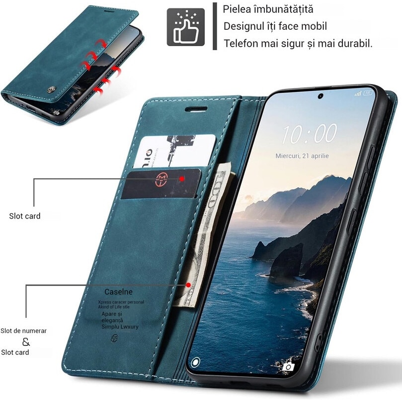Husa compatibila cu Xiaomi 14T Pro, carcasa transparenta rezistenta la socuri cu suport inel magnetic. Husa pentru Xiaomi 14T Pro din silicon moale/TPU-Albastru