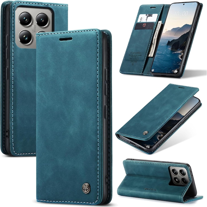Husa compatibila cu Xiaomi 14T Pro, carcasa transparenta rezistenta la socuri cu suport inel magnetic. Husa pentru Xiaomi 14T Pro din silicon moale/TPU-Albastru