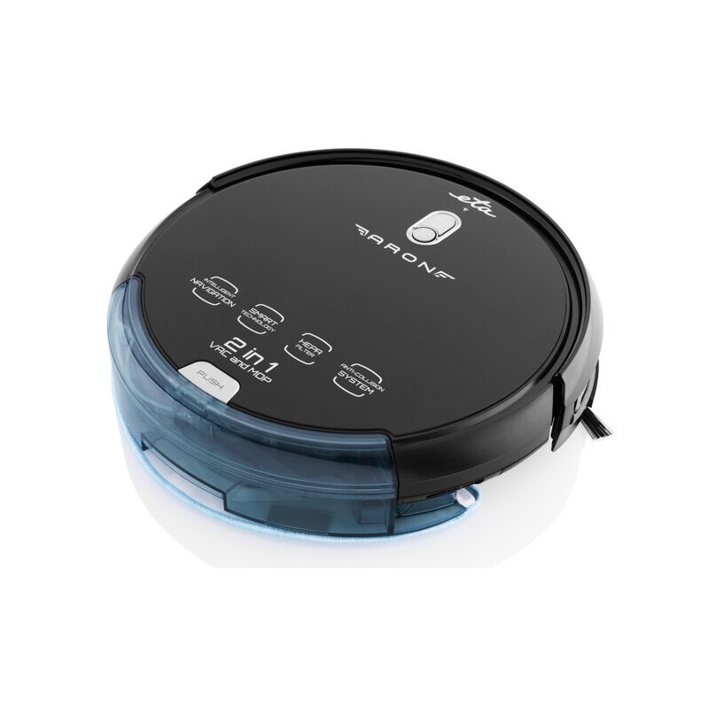 Robot aspirator cu mop ETA Aron 2512 90000, Wi-Fi, baterie Li-Ion 14.4 V, 300 ml, autoincarcare, navigare giroscopica, negru
