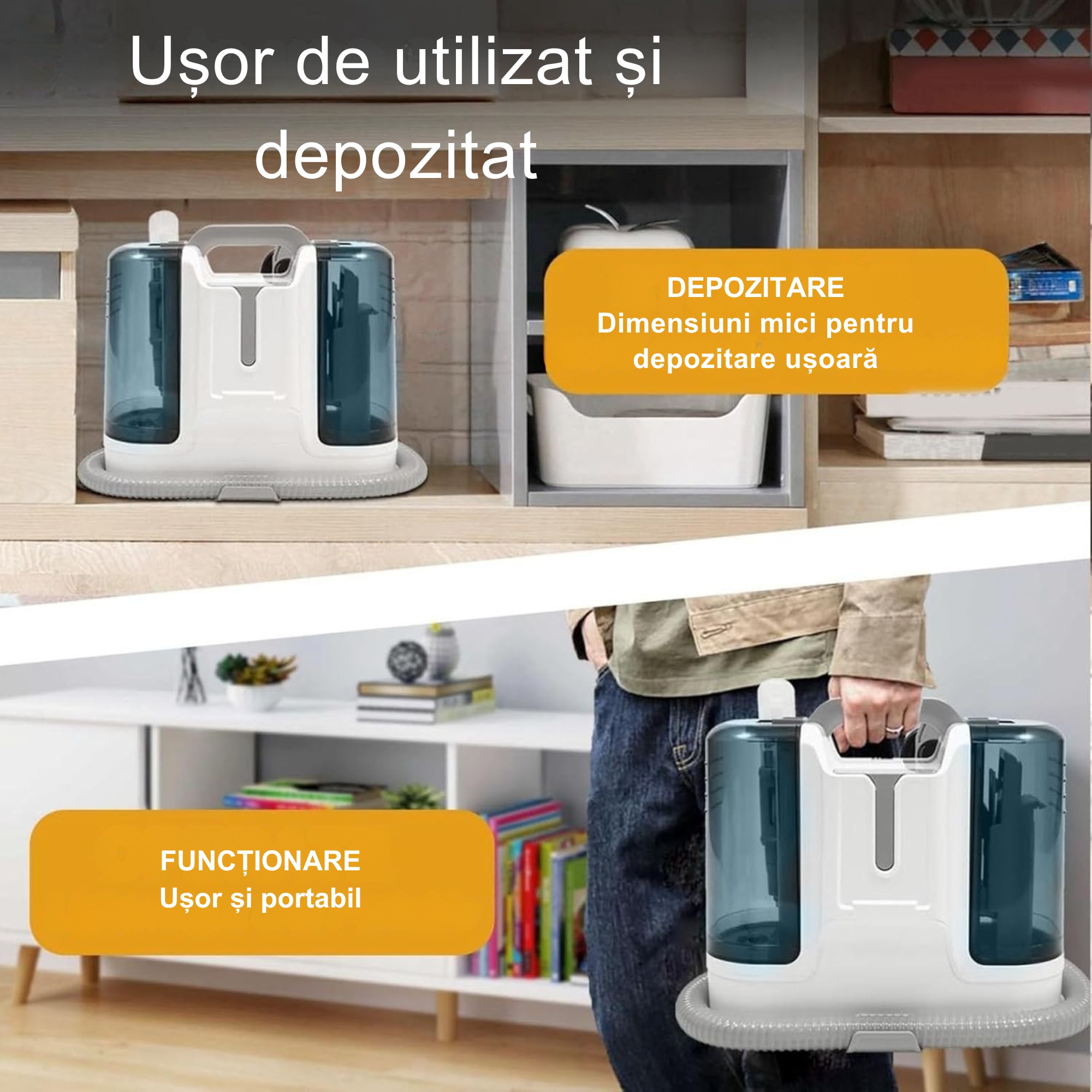 Aspirator portabil pentru covoare si tapiterie 450W VarioShop®, putere de aspirare 11 kPa, rezervor dublu, perii universale, ideal pentru curatarea casei si a masinii