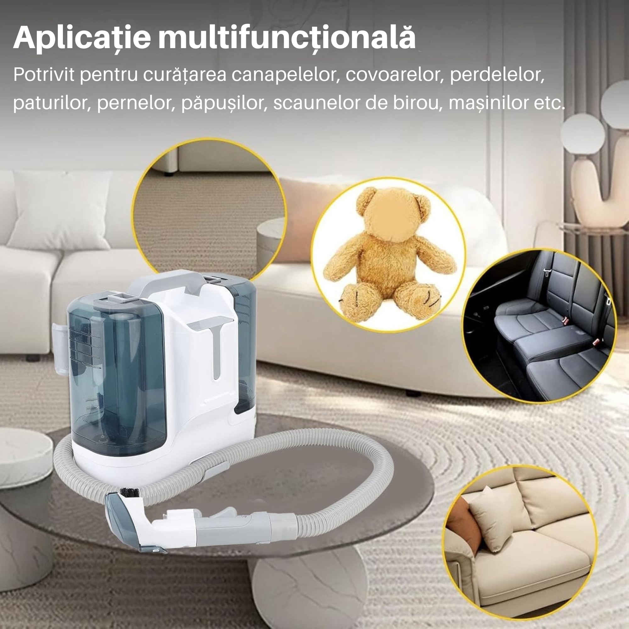 Aspirator portabil pentru covoare si tapiterie 450W VarioShop®, putere de aspirare 11 kPa, rezervor dublu, perii universale, ideal pentru curatarea casei si a masinii