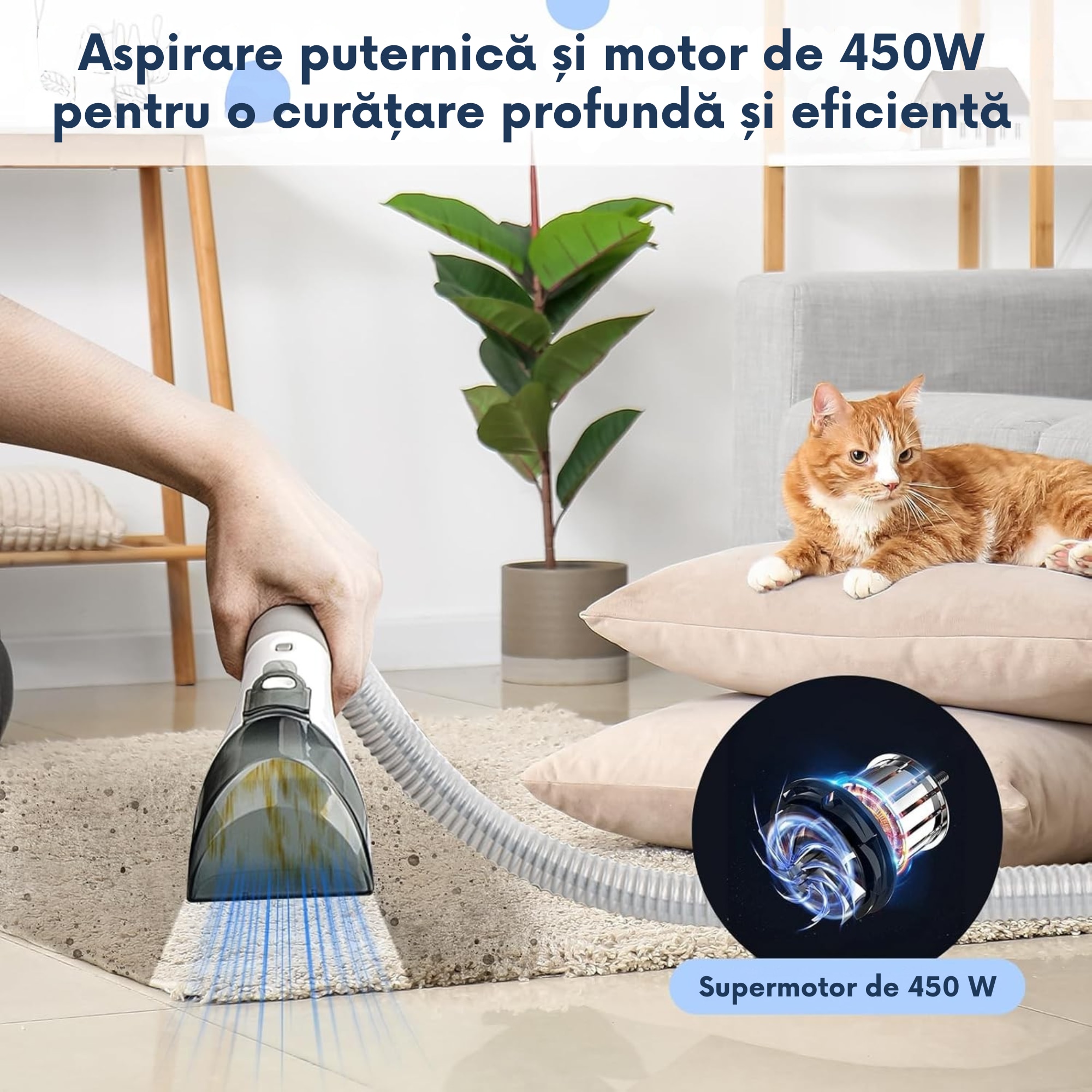 Aspirator portabil pentru covoare si tapiterie 450W VarioShop®, putere de aspirare 11 kPa, rezervor dublu, perii universale, ideal pentru curatarea casei si a masinii