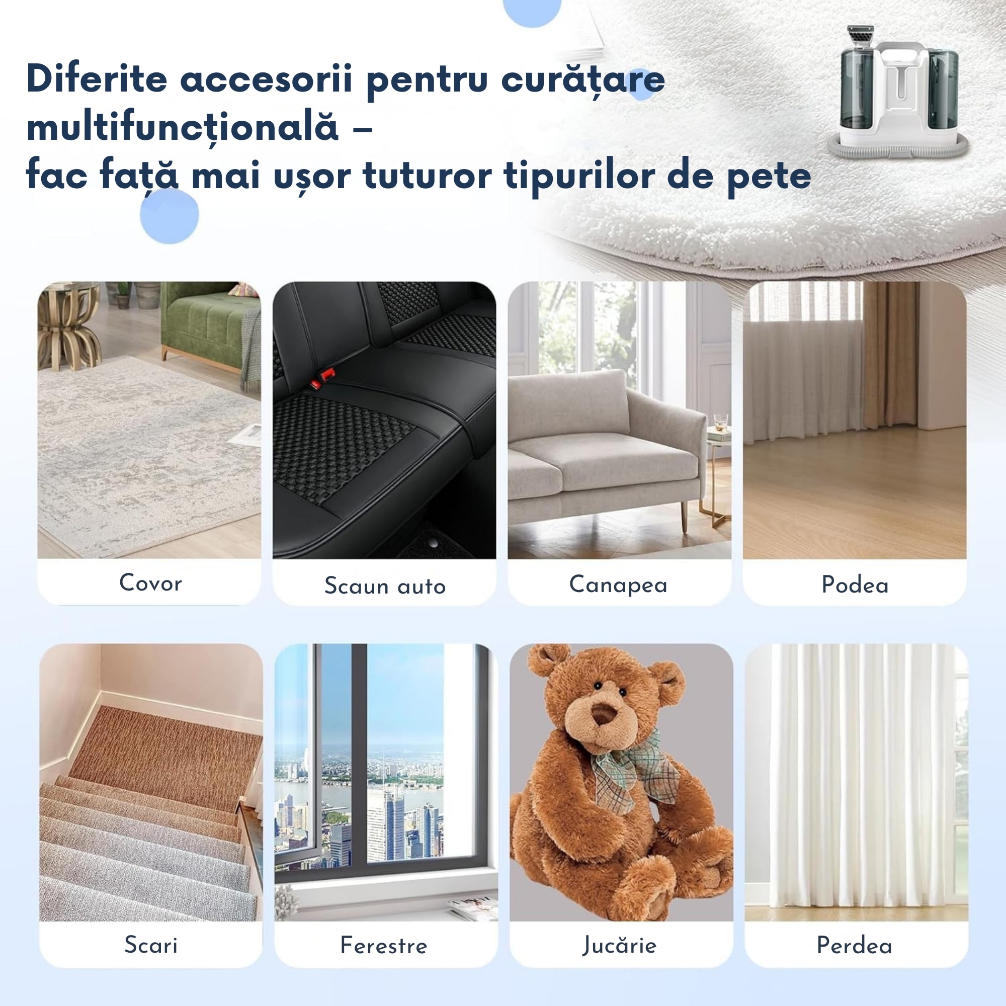 Aspirator portabil pentru covoare si tapiterie 450W VarioShop®, putere de aspirare 11 kPa, rezervor dublu, perii universale, ideal pentru curatarea casei si a masinii