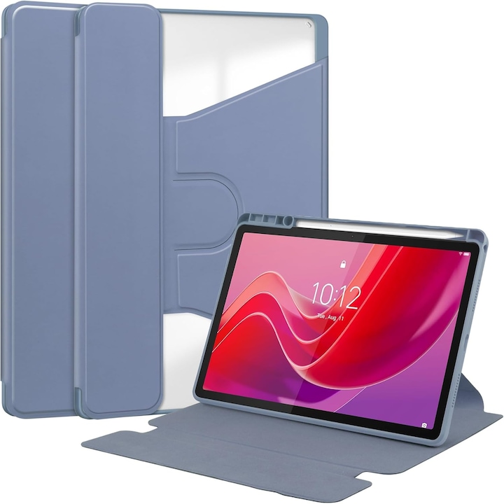 Pentru Lenovo Xiaoxin Pad 2024, 11-inch TB-331FC, Tab M11 11-inch 2023 TB-330FU, Premium PU Leather Folding Stand, piele transparenta, 360 de grade pivotant, inteligent Auto Sleep Wake cu Pen Holder caz de protectie, Violet