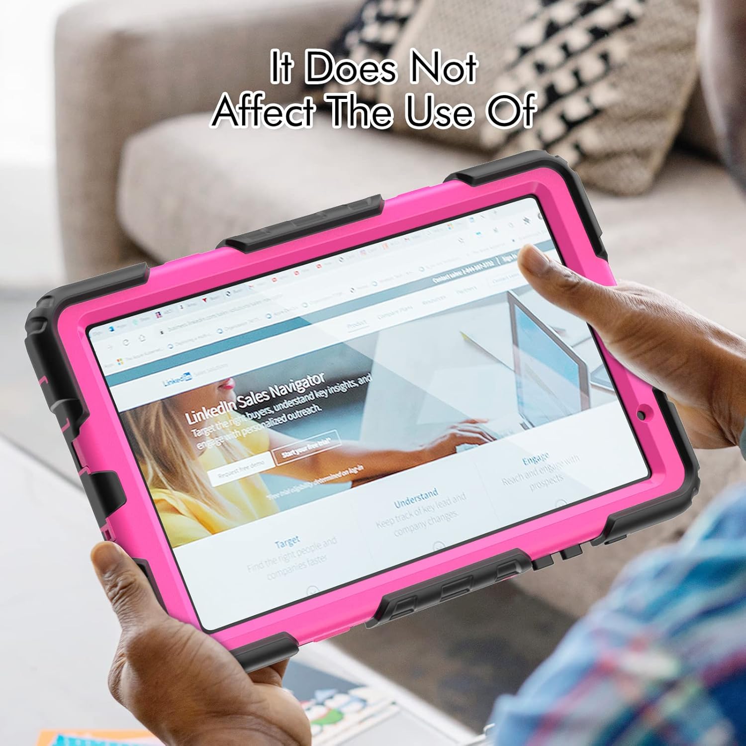 Pachet 360 pentru Samsung Galaxy Tab A7 Lite(SM-T220/T225), 8.7", Sigloo, husa cu folie de protectie si curea de umar, suport 360, negru cu roz