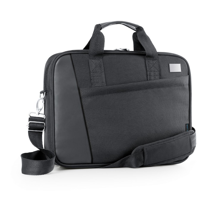 Geanta Laptop 15.6 inch, Everestus, AE, piele ecologica si 1680D, negru, saculet de calatorie si eticheta bagaj incluse