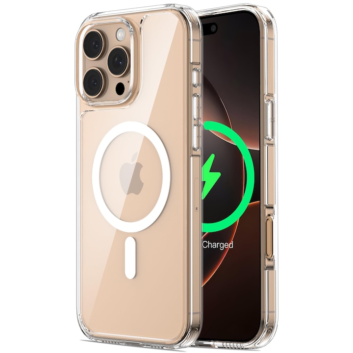 Husa de Protectie, MagSafe, MOGU, Compatibil iPhone 16 promax, impermeabila, rezistenta la zgarieturi, airbag anti-cadere, absorbtie de soc anti-coliziune pe patru fete, din material PC+TPU pentru rezistenta la ingalbenire, grosime 1,5mm, transparenta
