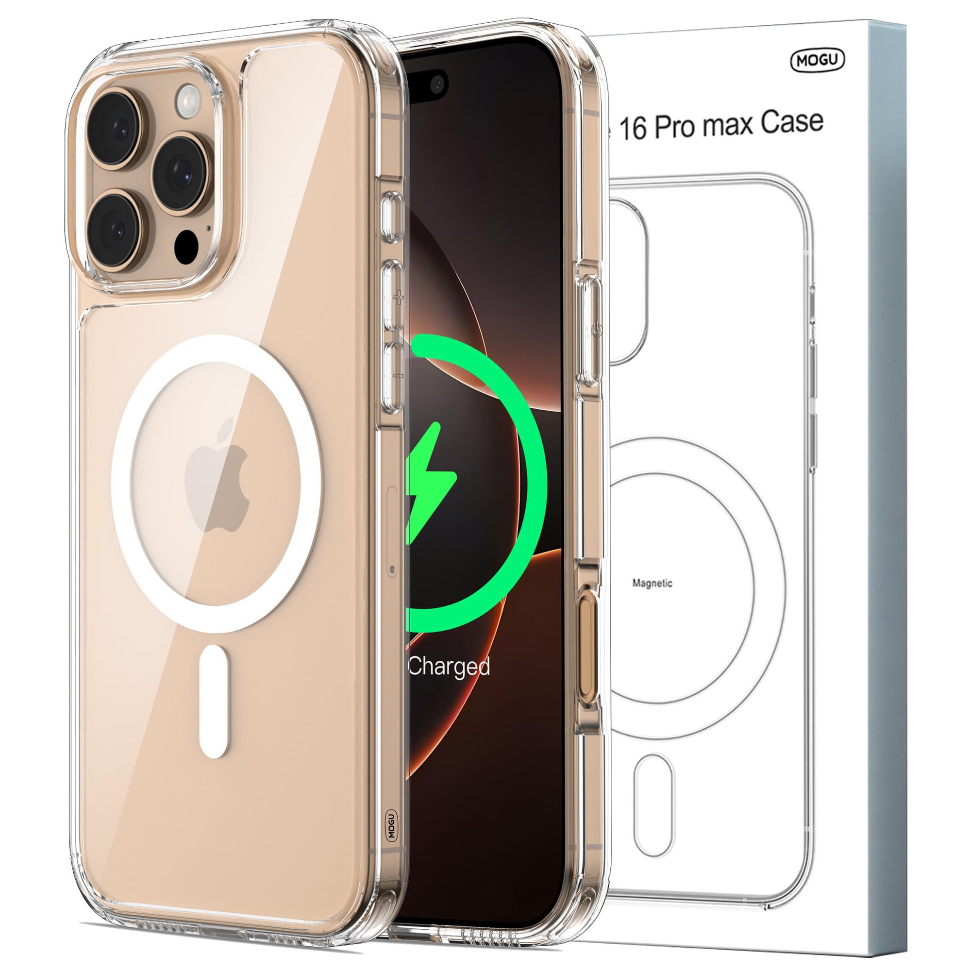 Husa de Protectie, MagSafe, MOGU, Compatibil iPhone 16 promax, impermeabila, rezistenta la zgarieturi, airbag anti-cadere, absorbtie de soc anti-coliziune pe patru fete, din material PC+TPU pentru rezistenta la ingalbenire, grosime 1,5mm, transparenta