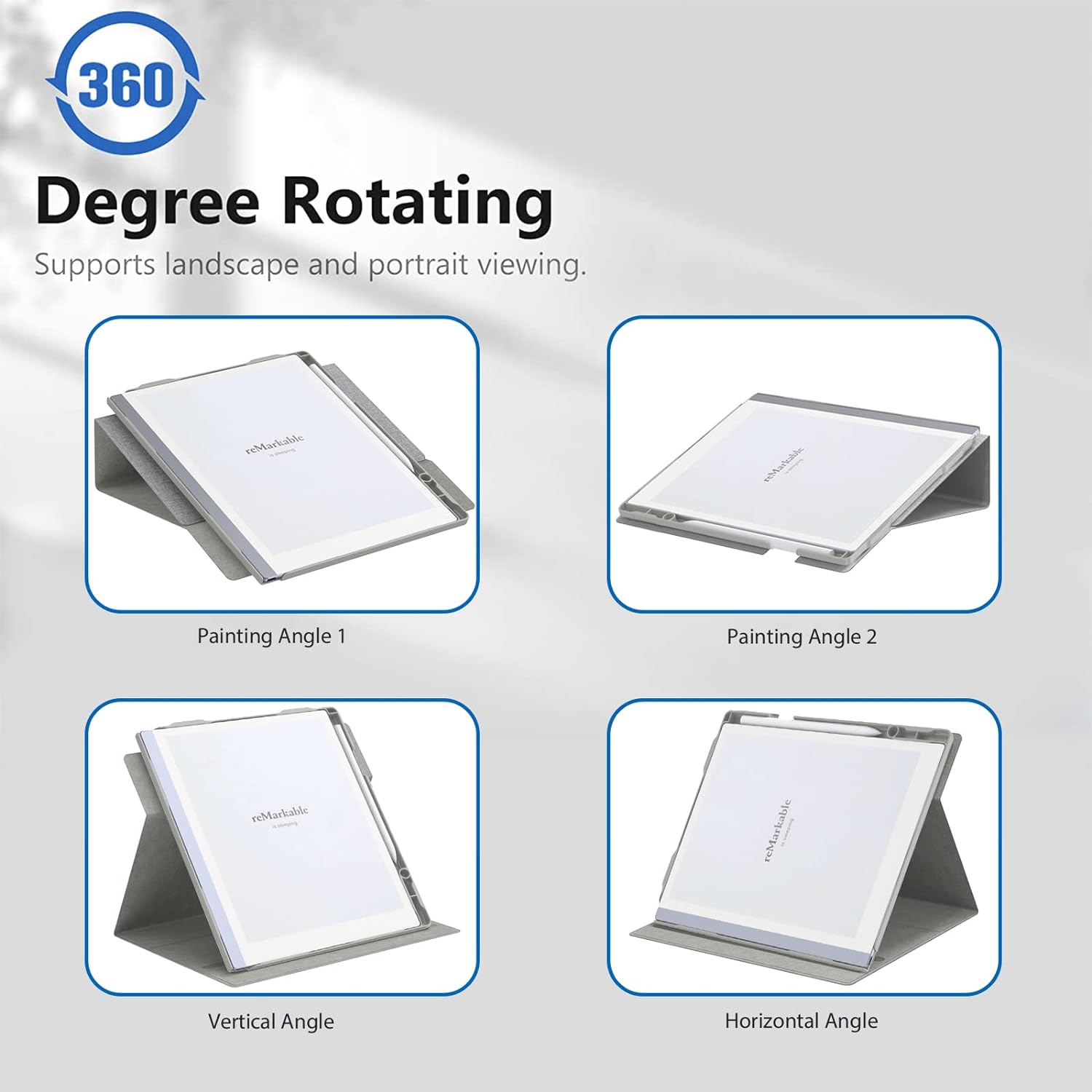 Husa compatibila reMarkable 2, permite rotatie completa 360 grade, gri