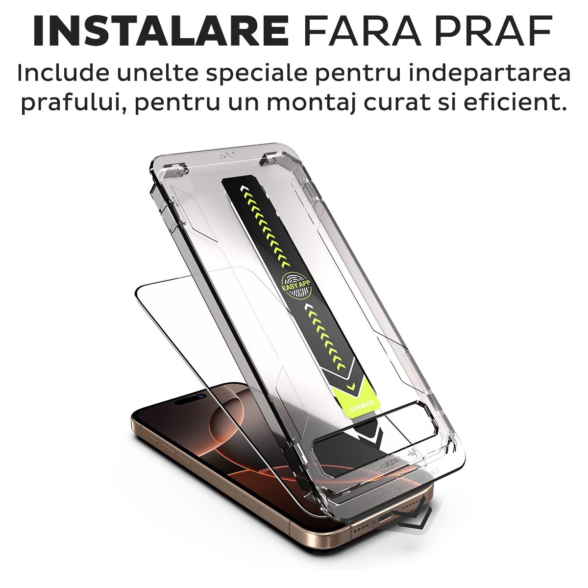 Pachet 2 buc Folie Sticla pentru Apple iPhone 14 Pro Daden TitanGlass, Full Cover, Kit de instalare usoara si rapida cu dispozitiv de potrivire automata, Protectie Profesionala, Ultra Rezistenta, Transparenta
