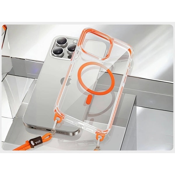 Husa pentru Apple iPhone 16 Pro Max Daden®, Snur detasabil, Antisoc, Protectie Superioara, Bumper interior, Magsafe, Transparenta cu Negru