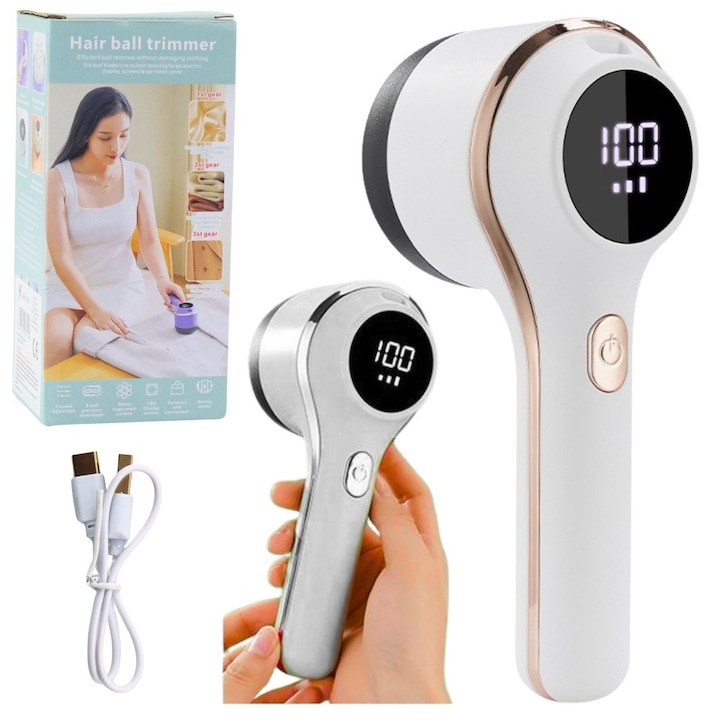 Aparat de curatat scame LEAN, electric, 3 viteze, alb, set cu cablu USB