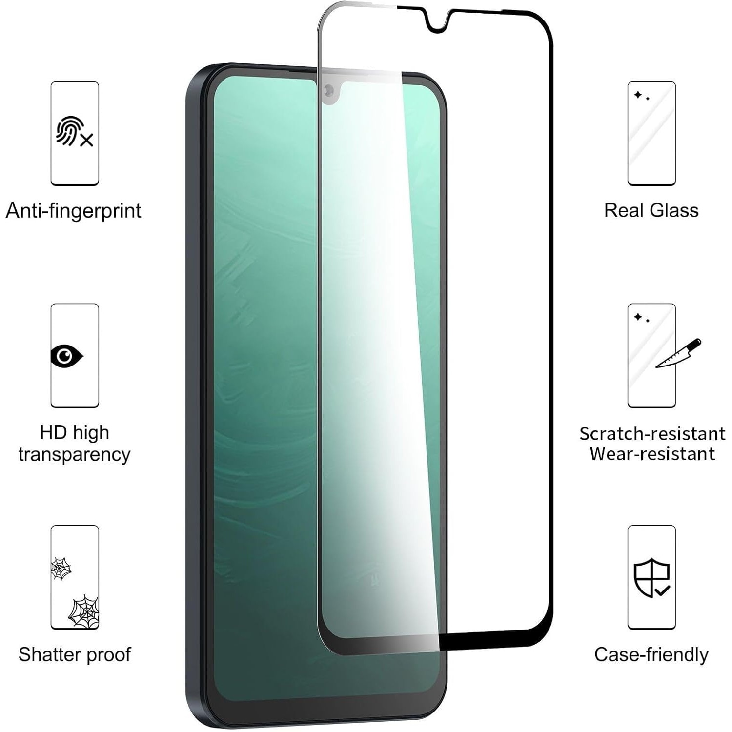 Folie sticla MatTech, Compatibila cu Samsung Galaxy A16 5G / A16 5G, Lipire pe Toata Suprafata, 9H Protection Technology, Claritate Premium Full HD, Full Glue, Margini Negre